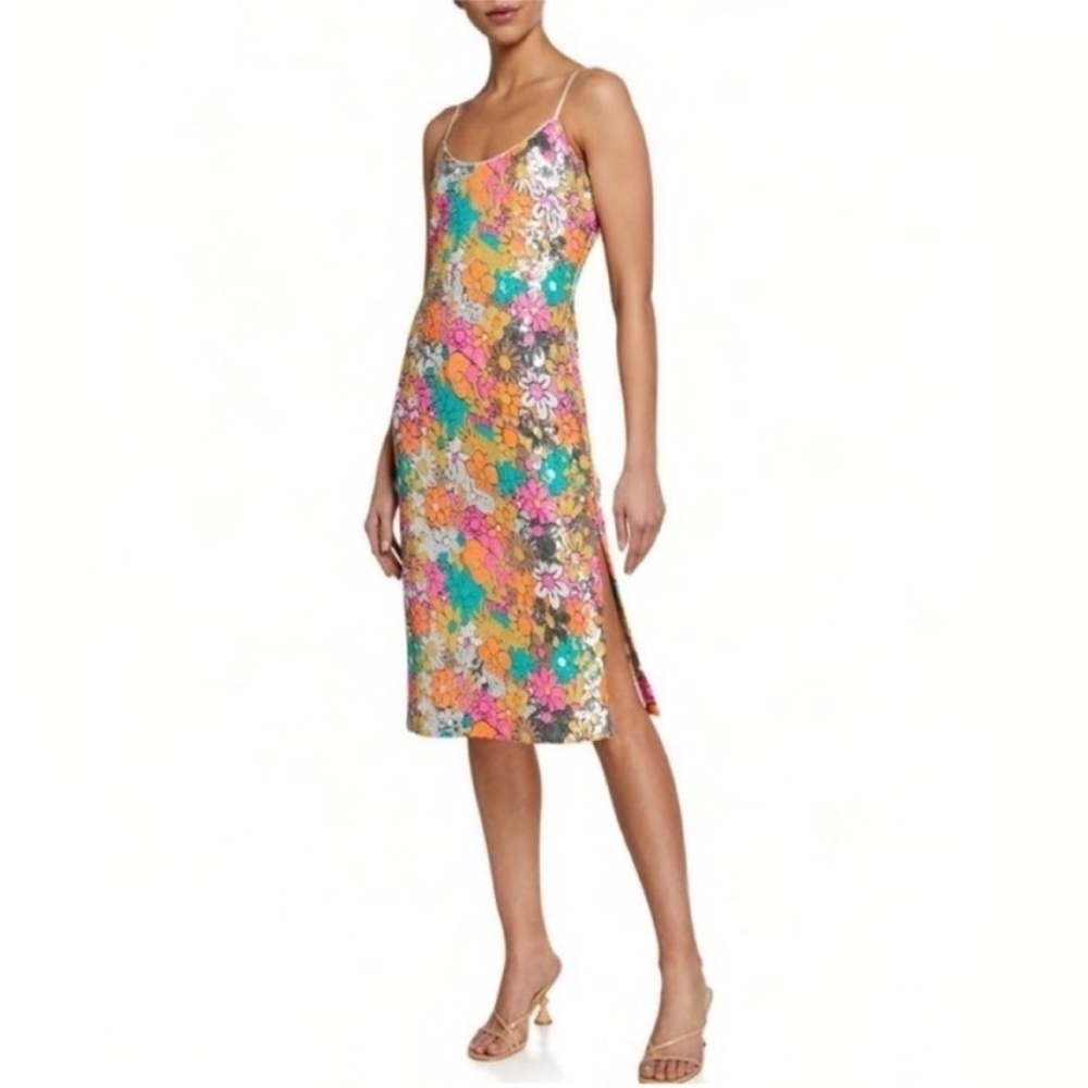 NWT Milly Annie Floral Sequin Midi Dress - Picture 3 of 10